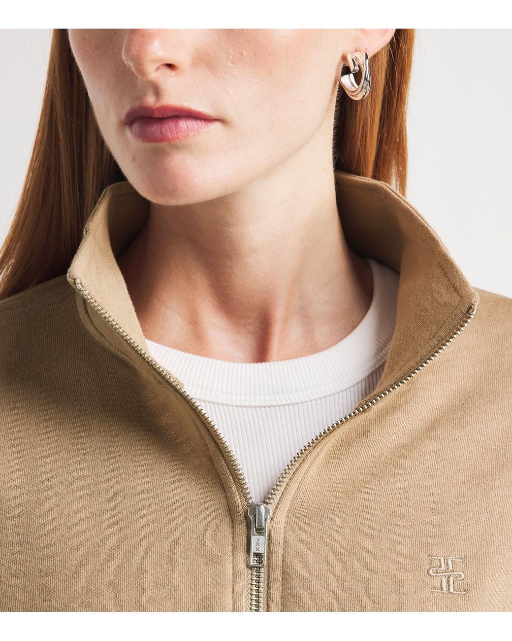 ÉTERNE Natural Cropped Half-Zip Sweatshirt