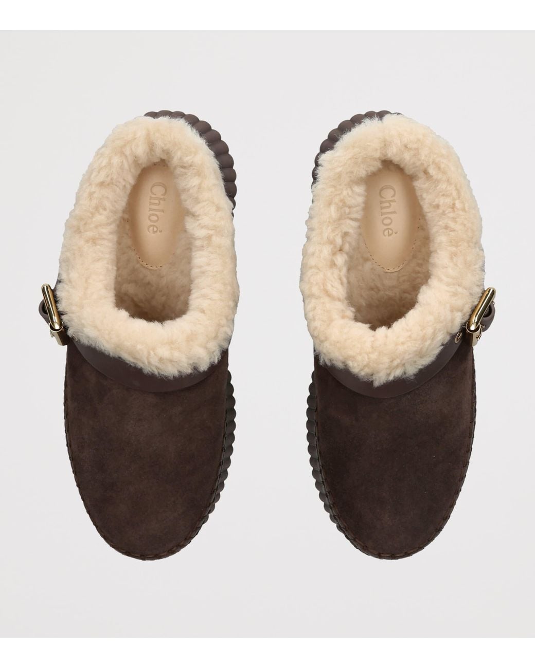 Chloé Brown Suede-Shearling Nama Wedge Mules 90