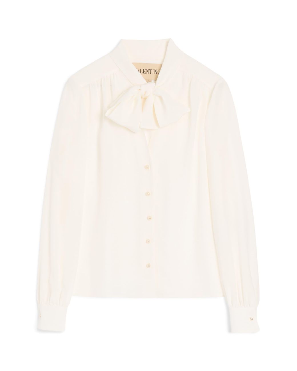 Valentino White Silk Bow-Tie Blouse