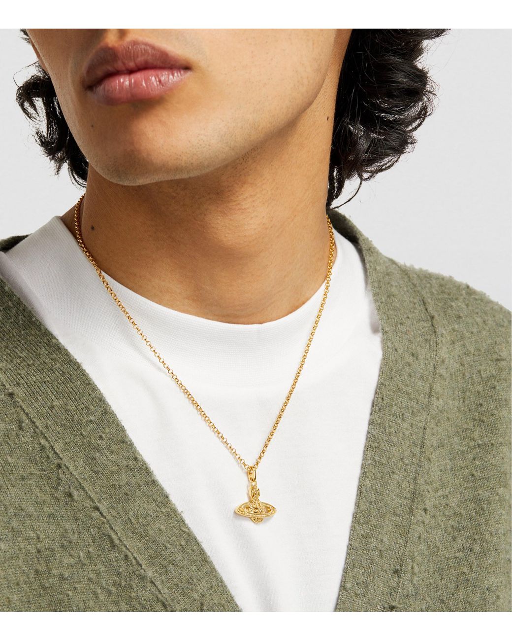 ★Vivienne Westwood★Mini Bas Relief Pendant for Men★Silver Mini Bas Relief Pendant Necklace in platinum-crystal