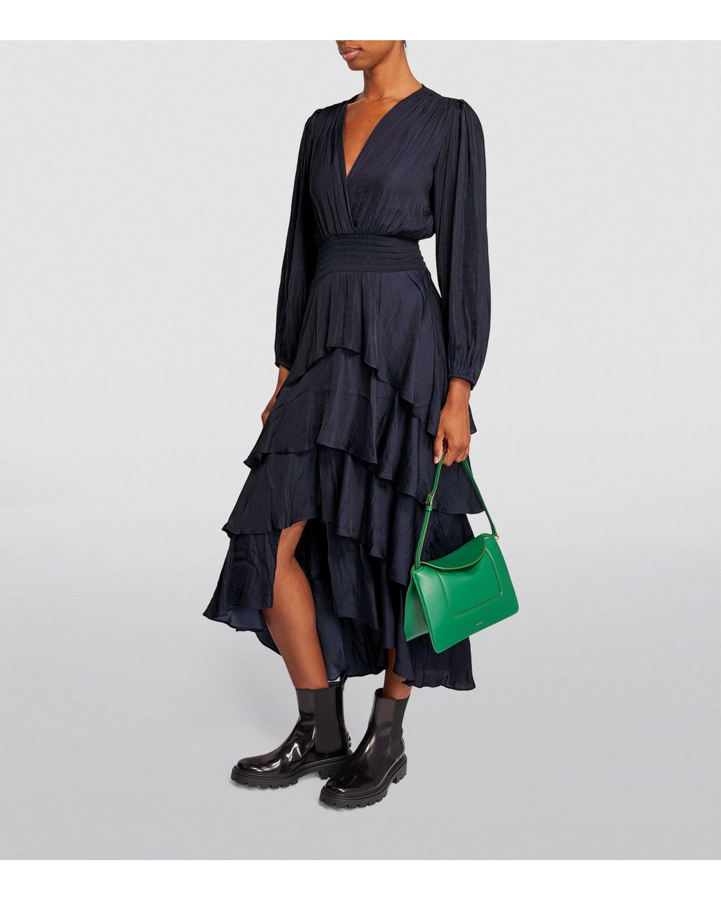 Maje Blue Ruffled Midi Dress
