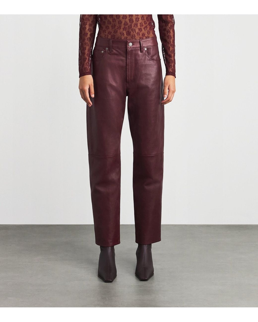 Polo Ralph Lauren Red Straight Leather Trousers