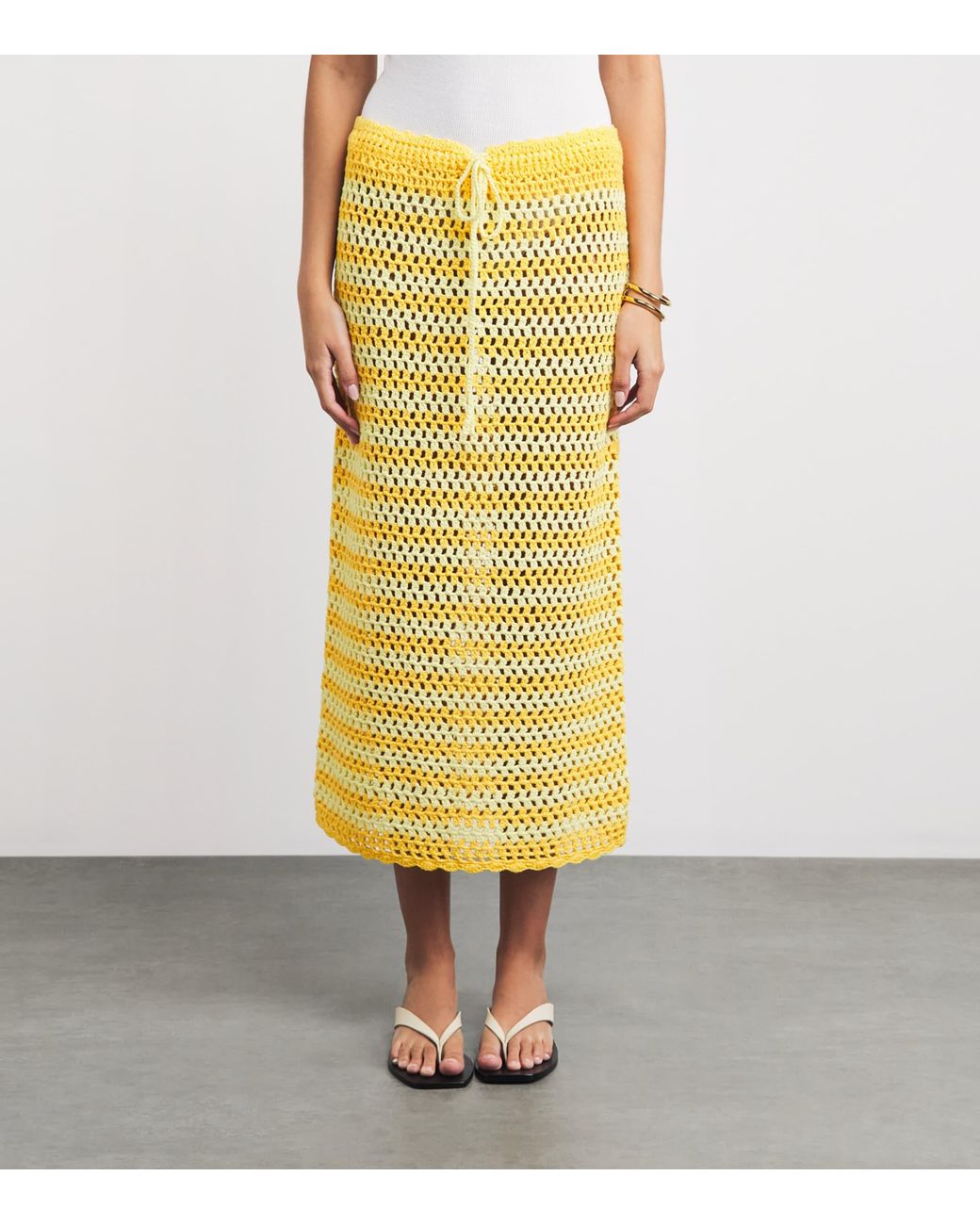 Jonathan Simkhai Yellow Crochet Stripe Welles Midi Skirt