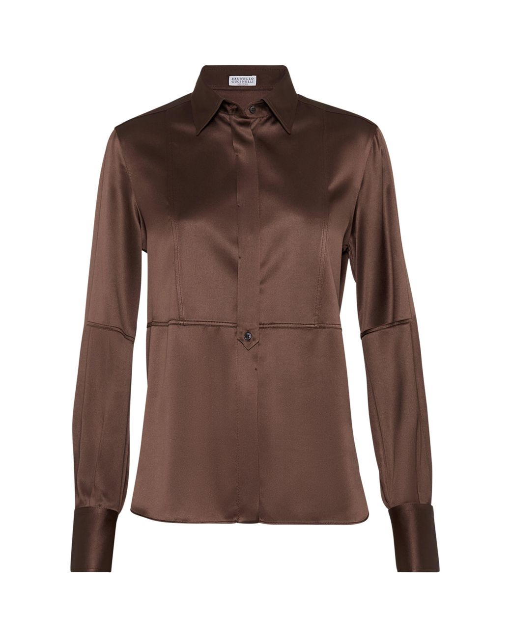 Brunello Cucinelli Brown Stretch-Silk Satin Shirt