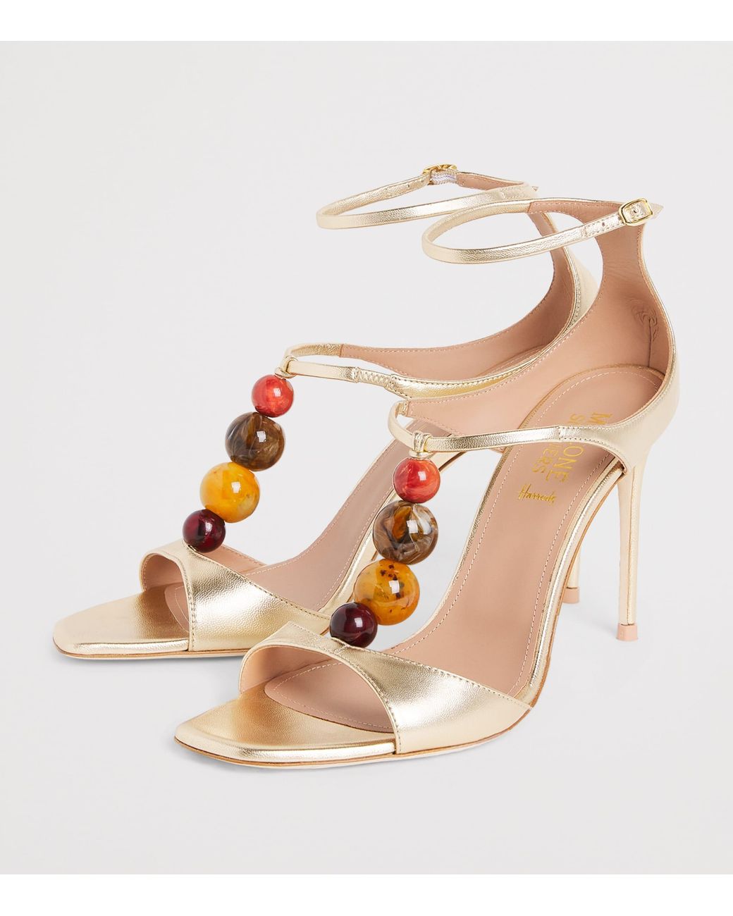 Malone Souliers Natural Metallic Leather Beaded Leia Sandals 90