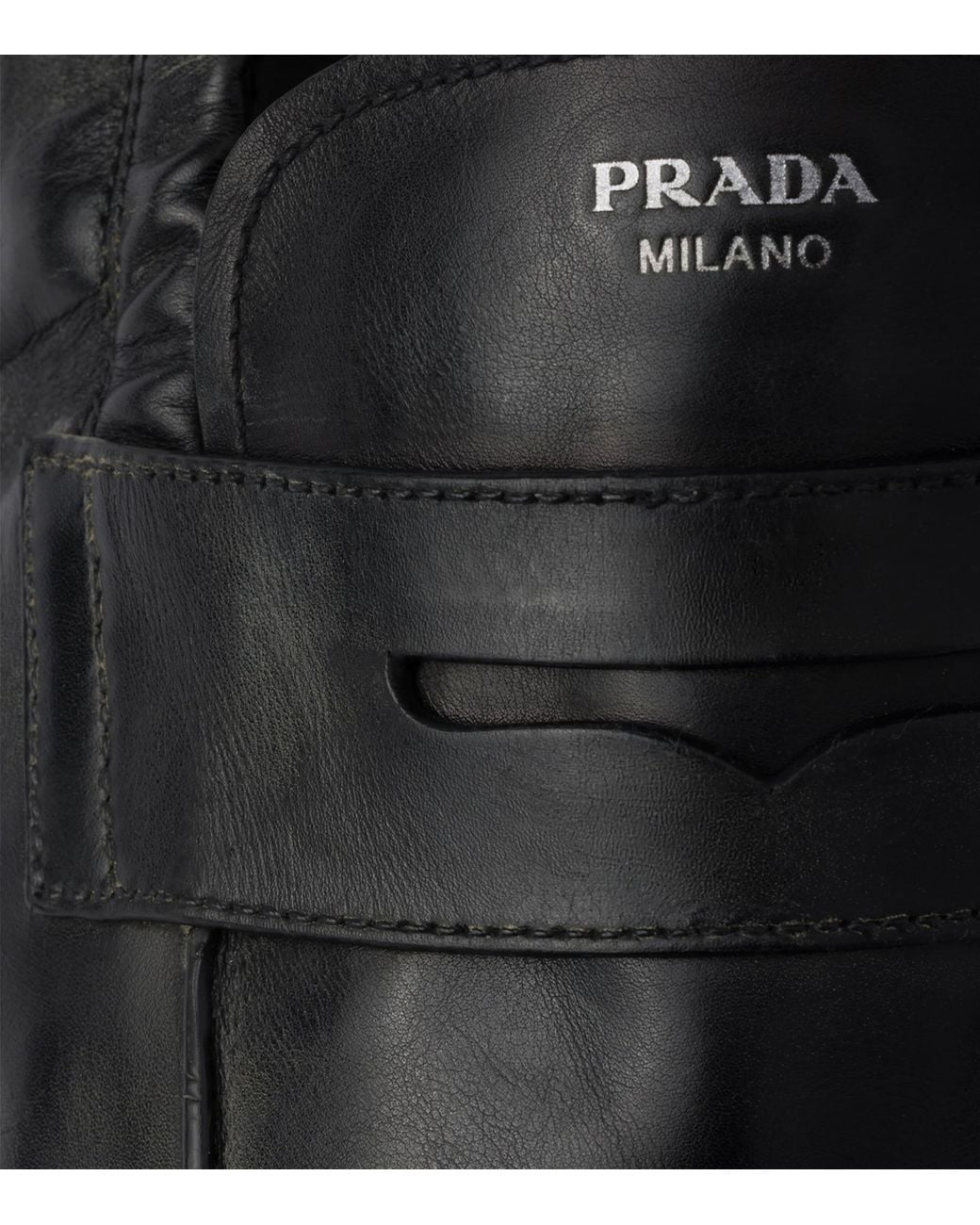 Prada Black Antiqued Leather Shuffle Loafers for men