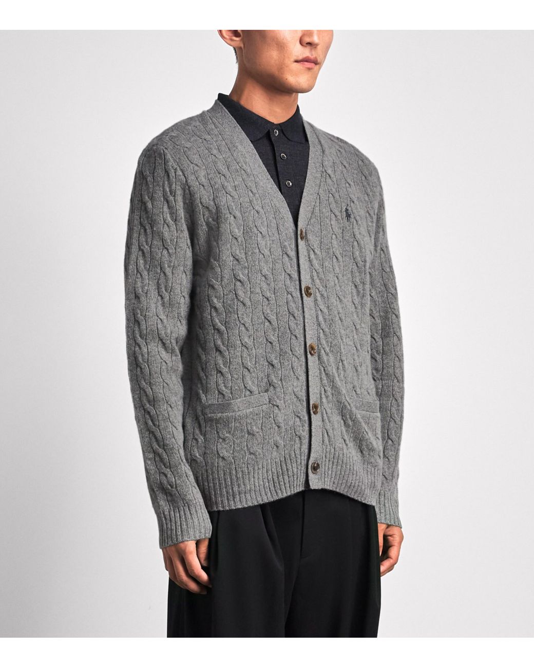 Polo Ralph Lauren Gray Wool-Cashmere Cable-Knit Cardigan for men