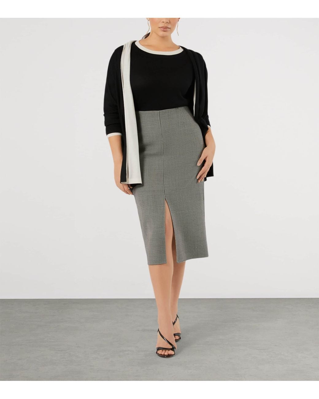 Marina Rinaldi Black Wool-Silk Waterfall Cardigan
