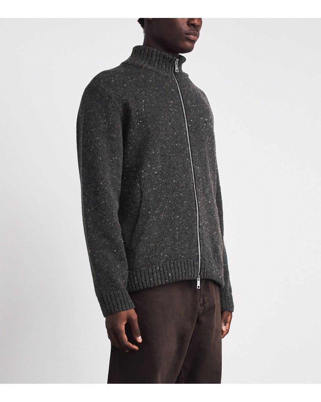 Samsøe & Samsøe Black Wool-Blend Sanate Zip-Up Cardigan for men