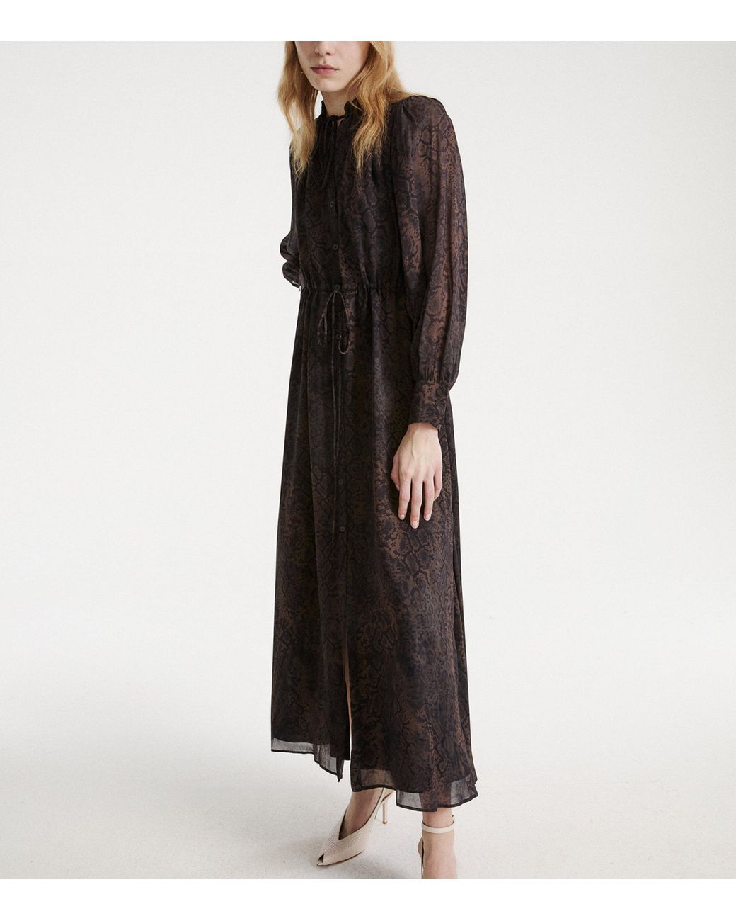 Marella Black Georgette Maxi Shirt Dress