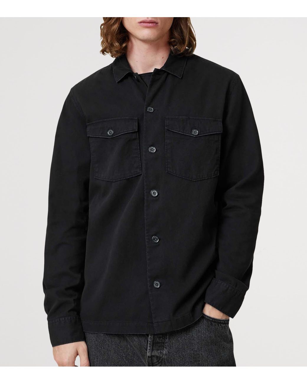 AllSaints Black Cotton Spotter Overshirt for men