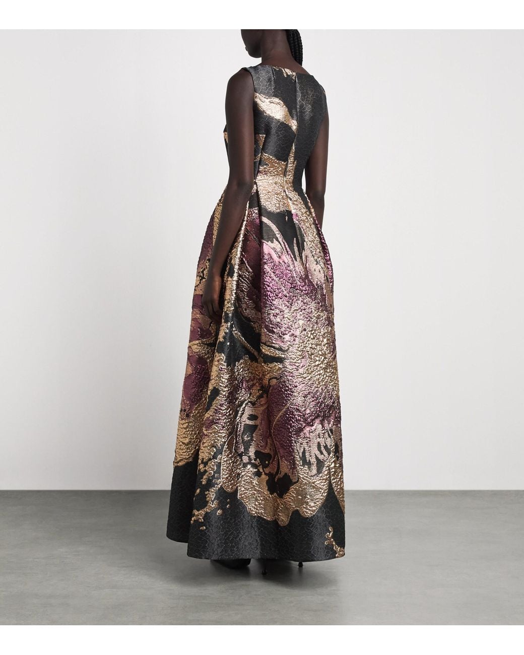 Talbot Runhof Brown Metallic Magnolia Jacquard Gown