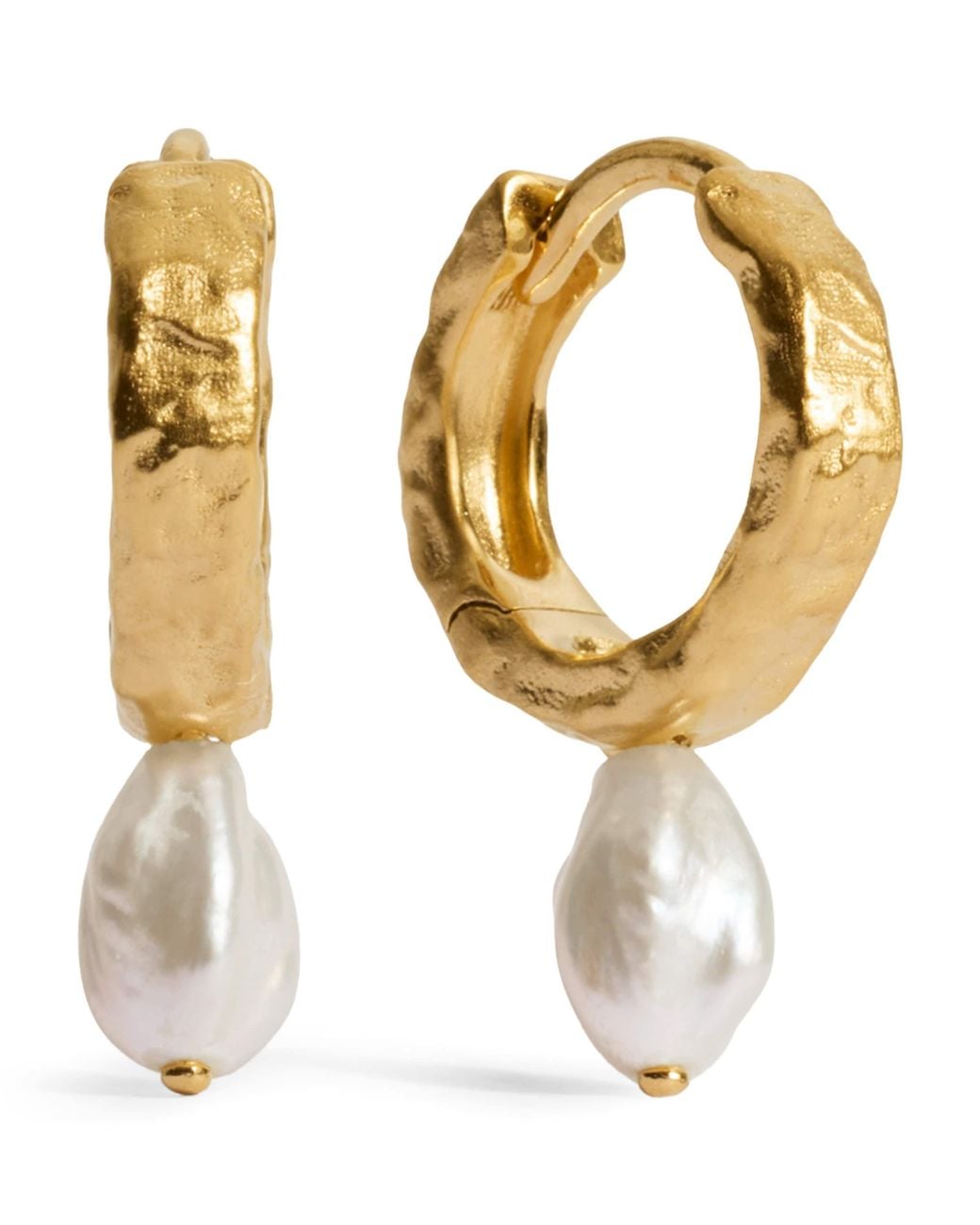 Monica Vinader Metallic Vermeil And Pearl Capri Huggie Earrings