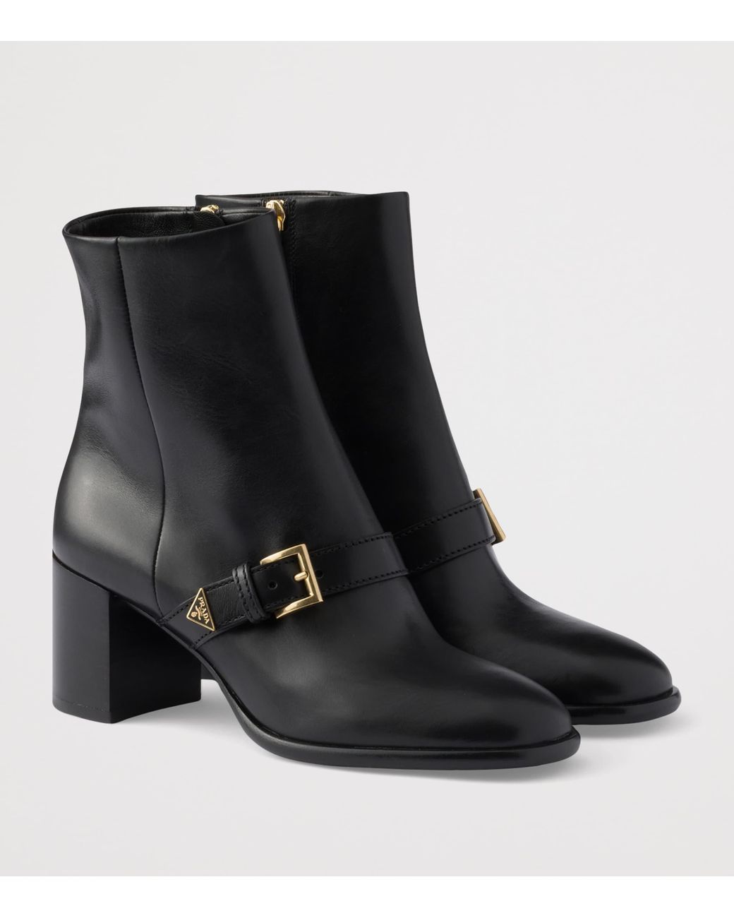 Prada Black Leather Buckle Booties Ankle Boots 65