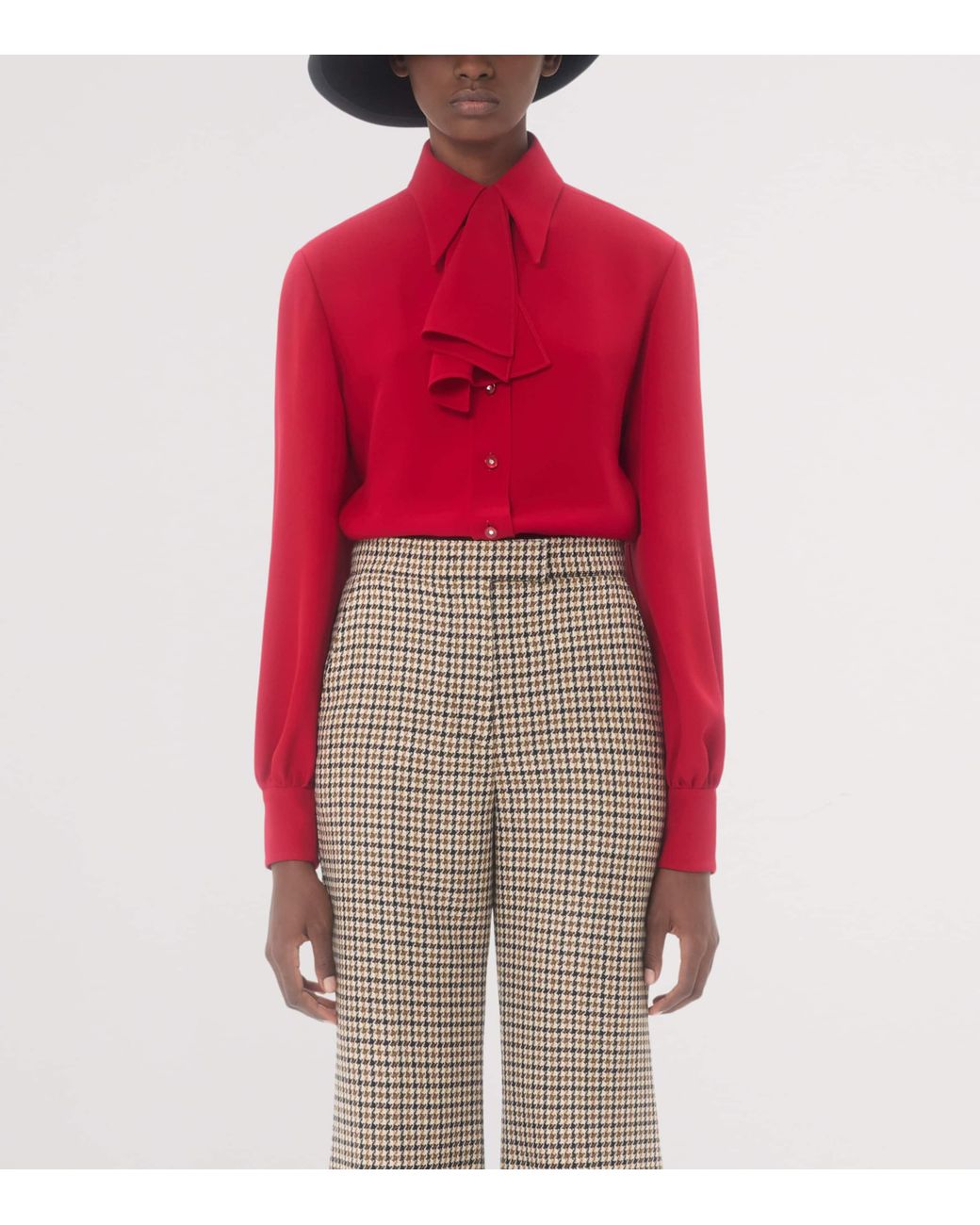 Valentino Red Silk Bow Shirt