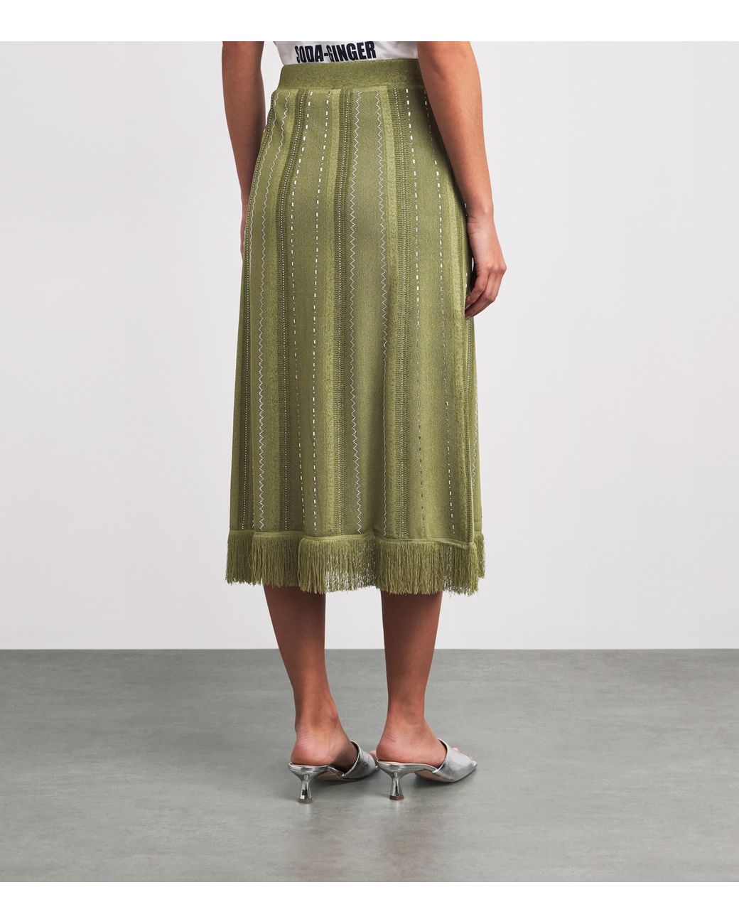 Maje Green Embellished Midi Skirt