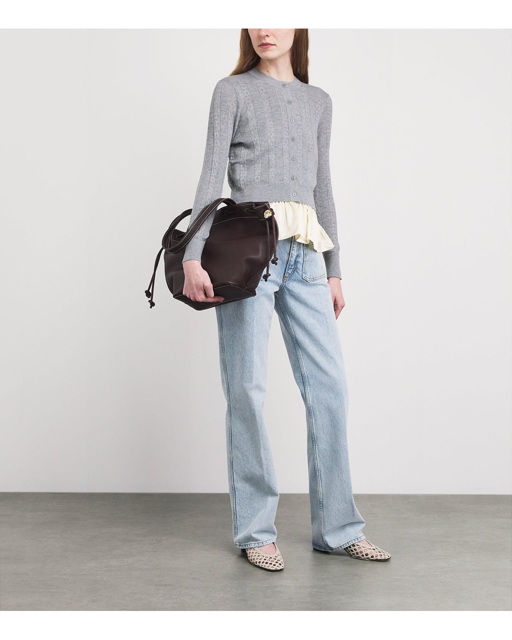 Sandro Gray Wool Pointelle-Knit Cardigan