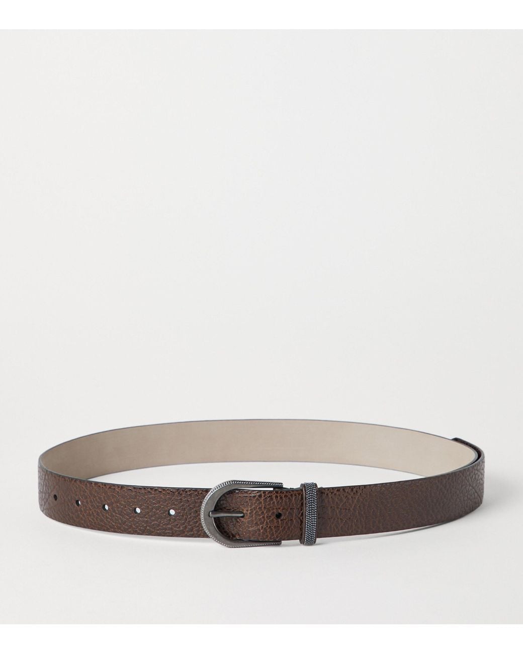 Brunello Cucinelli Brown Hammered Calfskin Belt