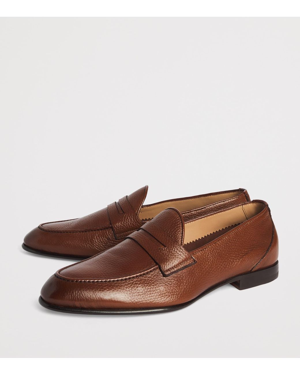 Isaia Brown Leather Penny Loafers for men