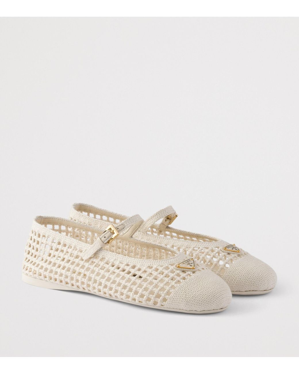 Prada Natural Crochet Ballet Flats