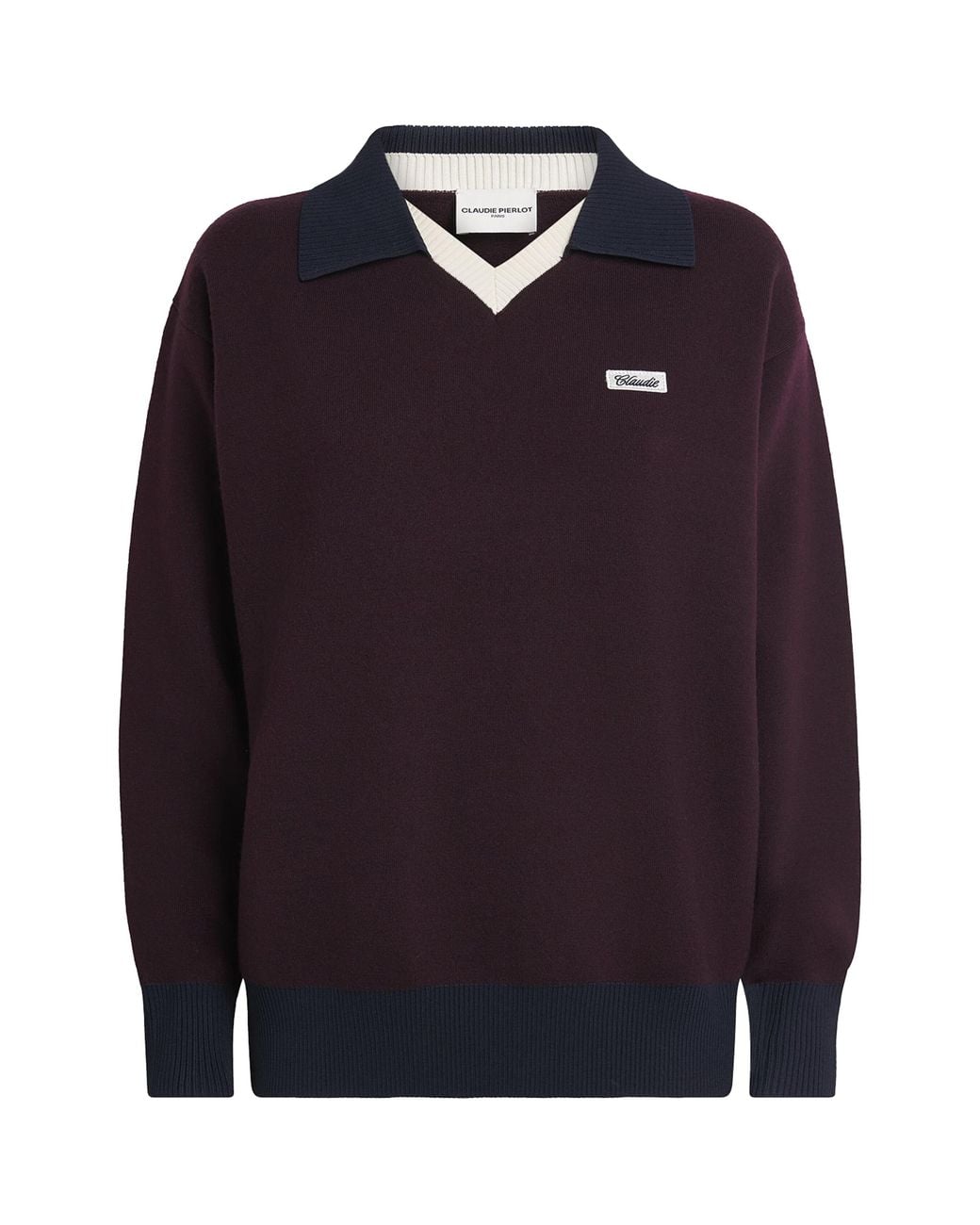 Claudie Pierlot Blue Wool-Blend Polo Sweater