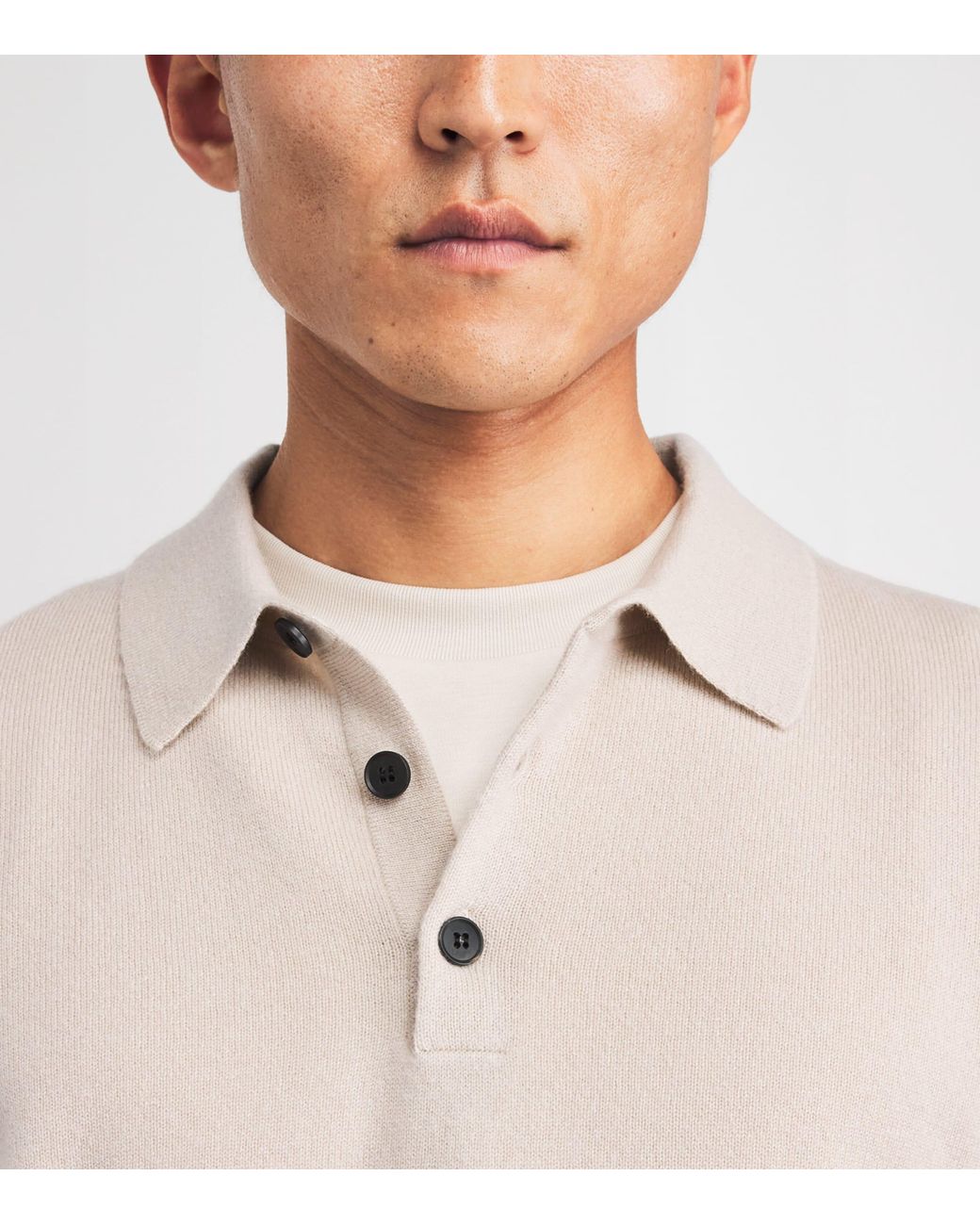 Sunspel White Cashmere Long-Sleeve Polo Shirt for men
