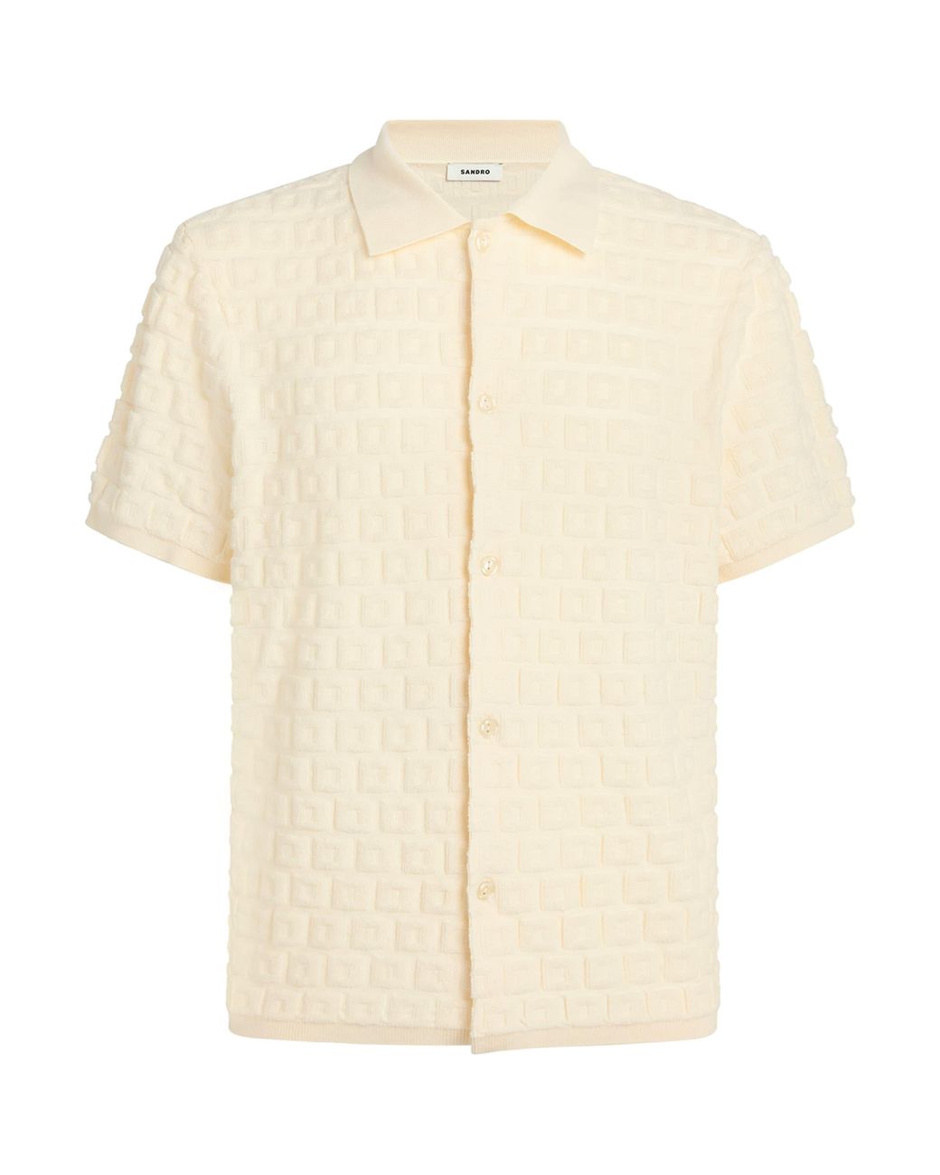 Sandro White Terry Knit Jacquard Short-Sleeve Shirt for men