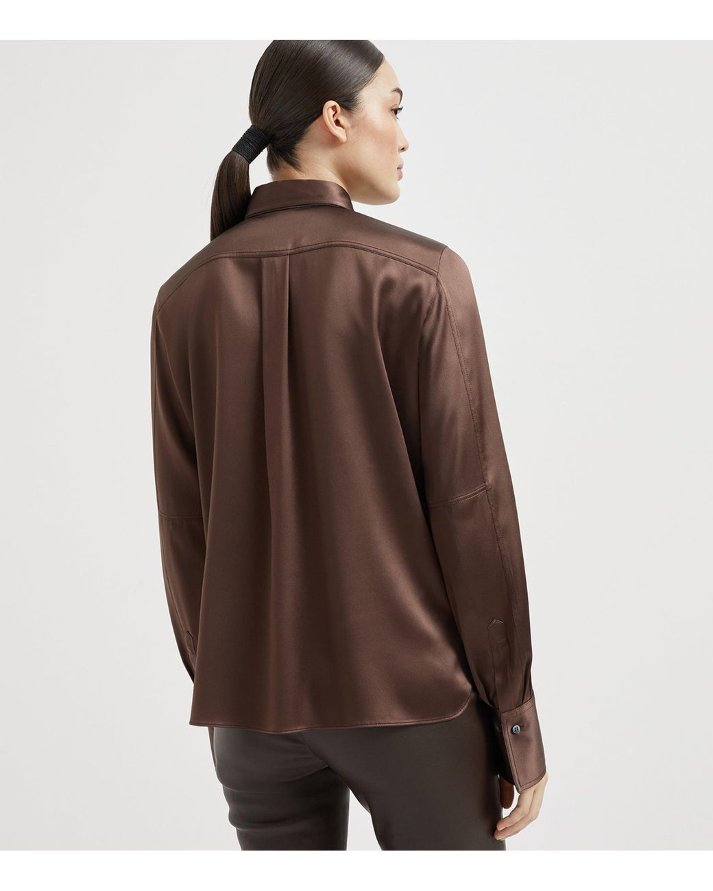 Brunello Cucinelli Brown Stretch-Silk Satin Shirt