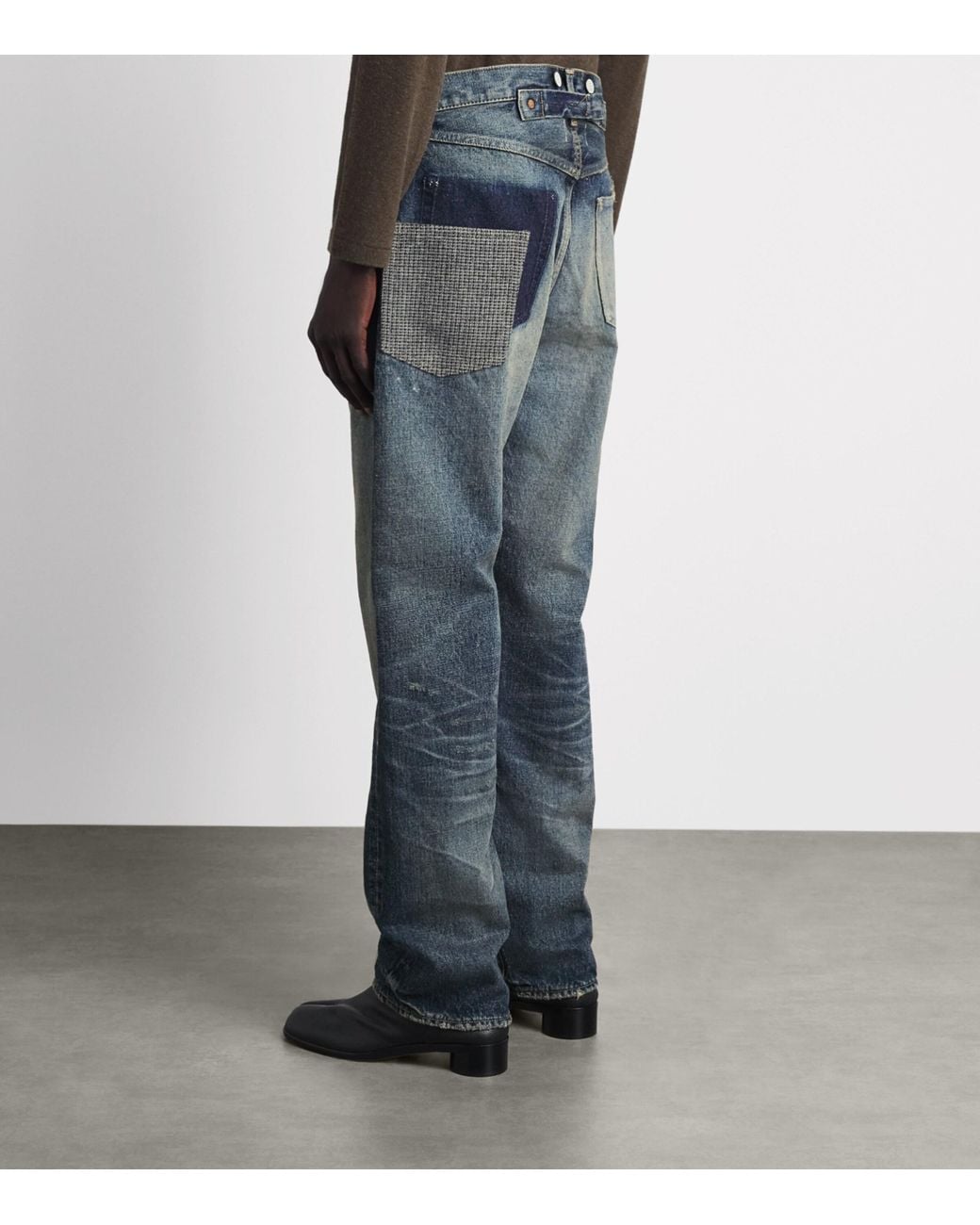 Junya Watanabe Blue Distressed Patchwork Straight Jeans for men