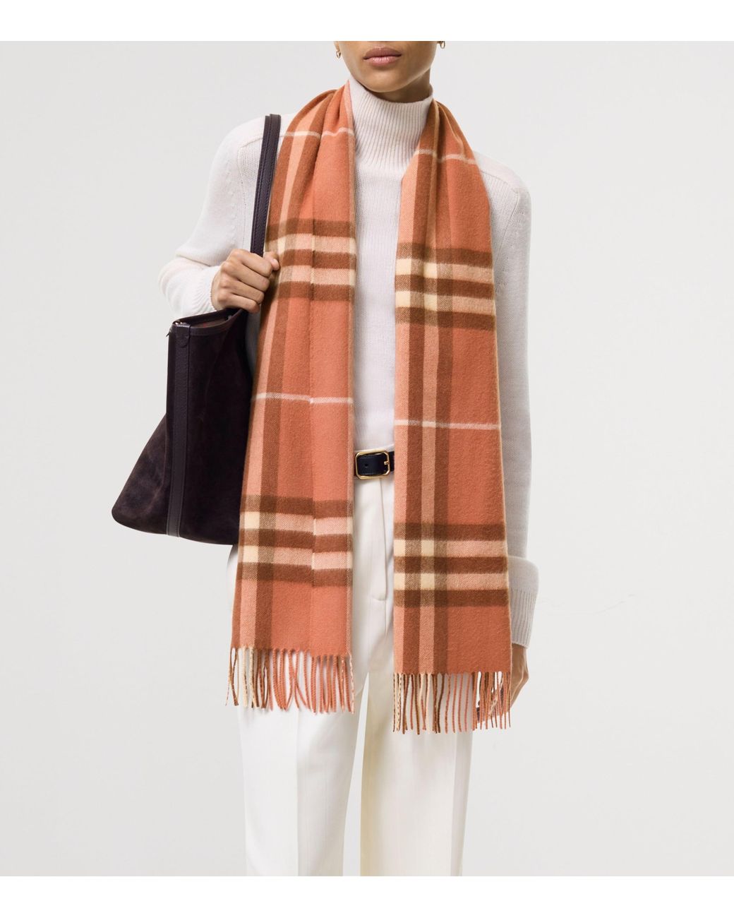 Burberry Orange Cashmere Check Scarf