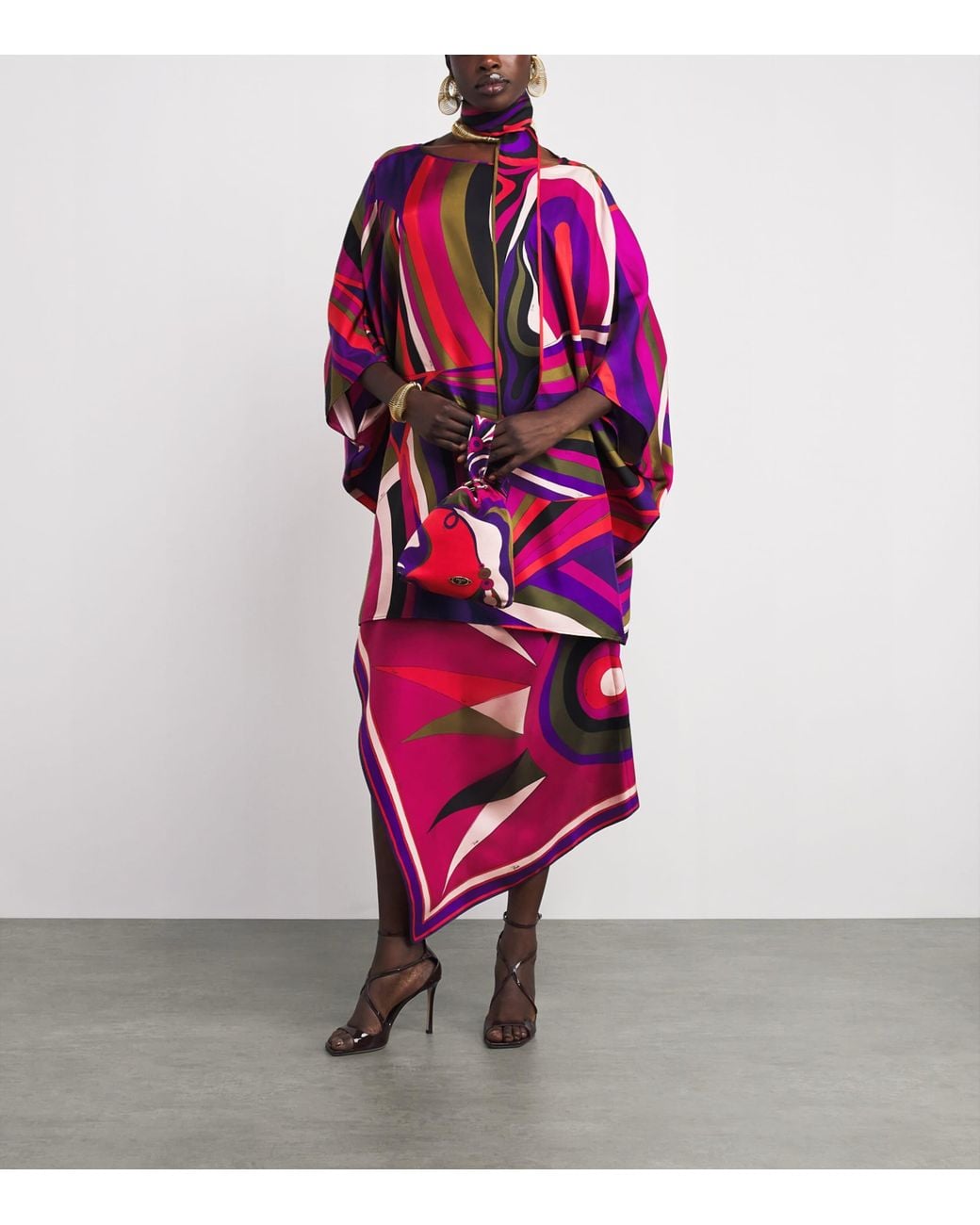Emilio Pucci Pink Silk Hawaii Midi Skirt