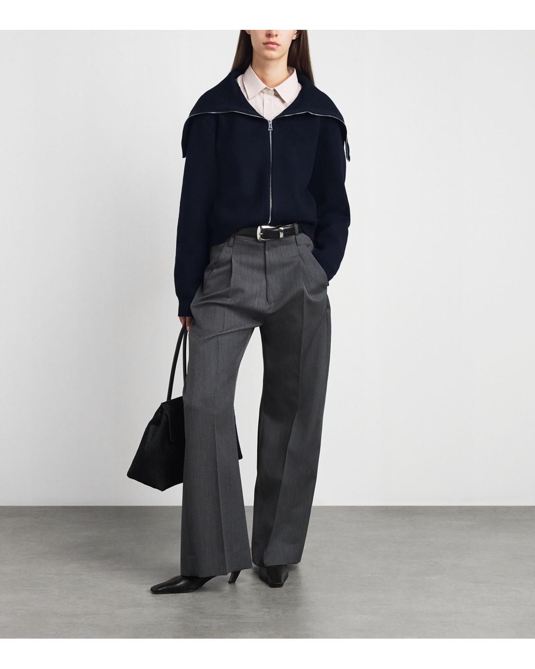 Rohe Blue Merino Wool Sailor Zip Cardigan