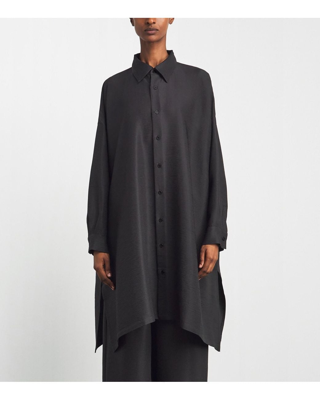 Eskandar Black Silk Plissé Wide A-Line Shirt