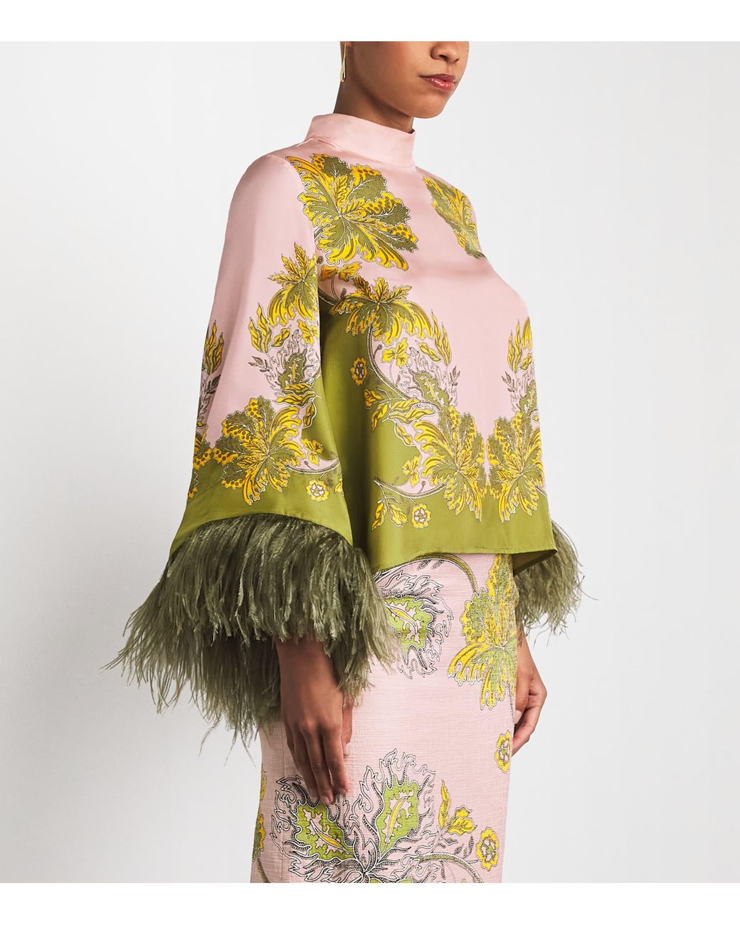 LaDoubleJ Green Ostrich Feather-Trim Scala Top