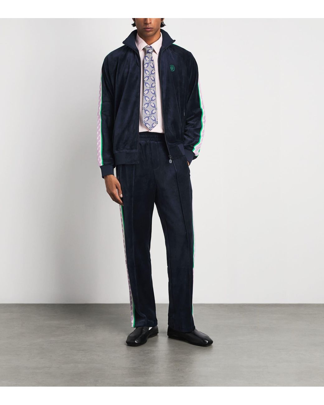 Drole de Monsieur Blue Velour Embroidered Track Sweatpants for men