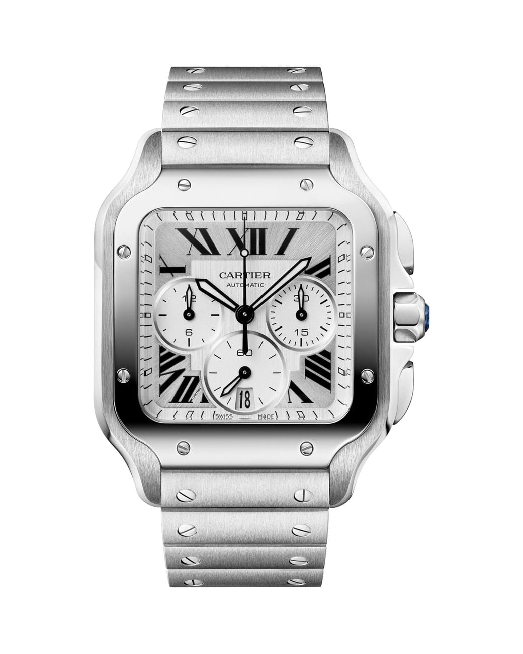 Cartier Gray Large Stainless Steel Santos De Chronograph Watch for men