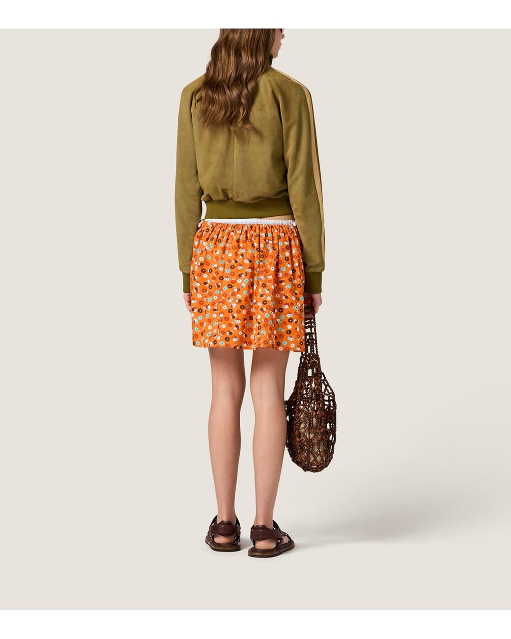 Miu Miu Orange Cotton Floral Mini Skirt