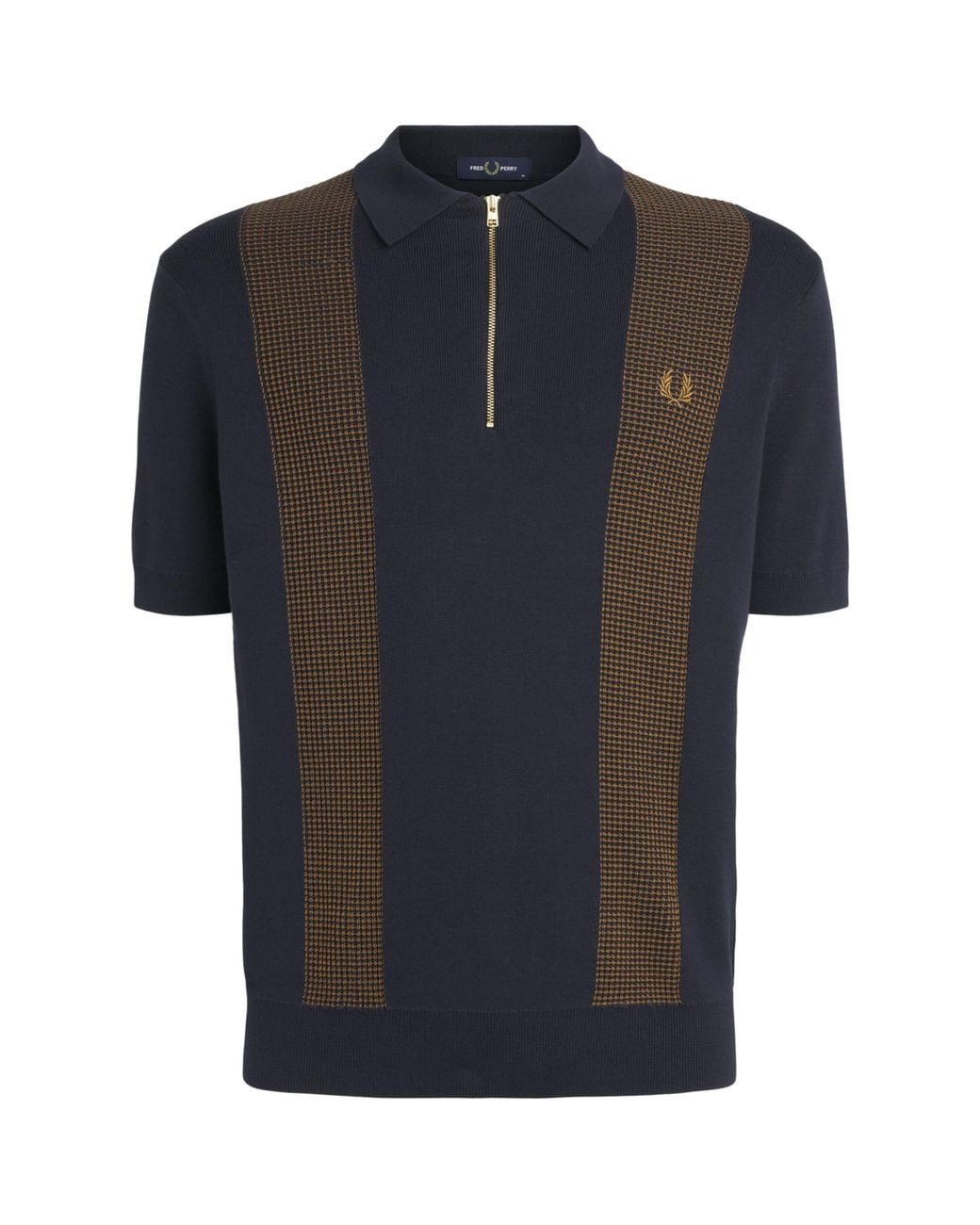Fred Perry Black Cotton Panelled Zip-Up Polo Shirt for men