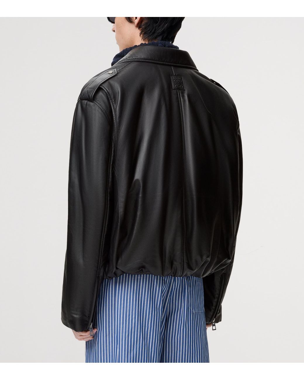 Loewe Black Balloon Leather Biker Jacket for men
