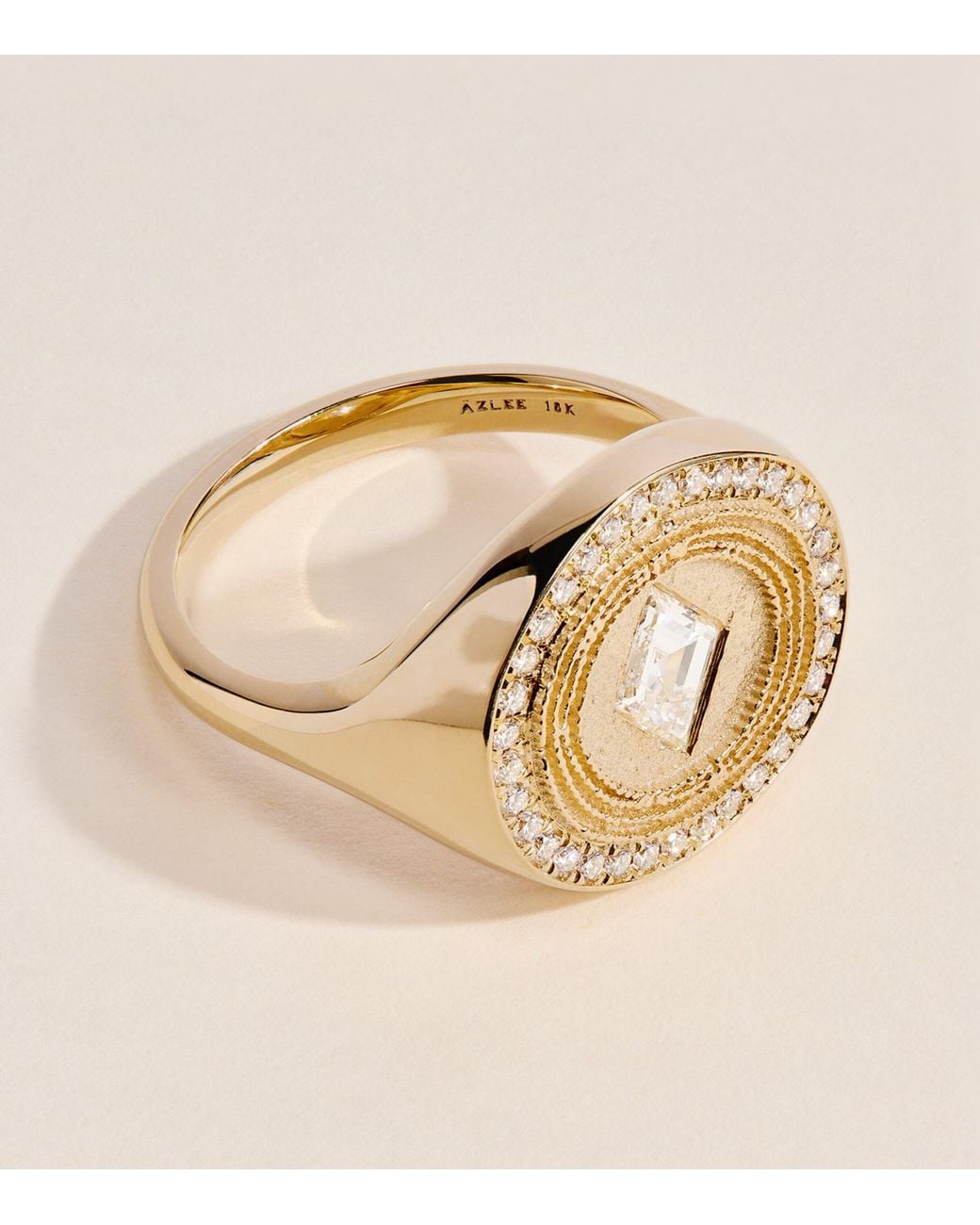 Azlee Metallic And Diamond Lonzenge Signet Ring