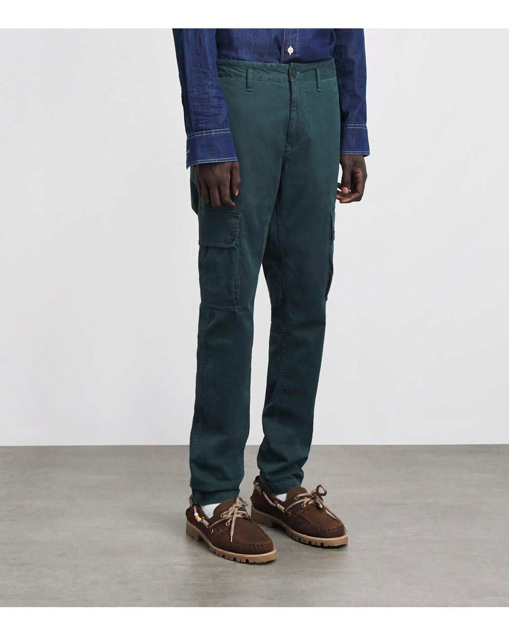 Stone Island Blue Stretch-Cotton Slim Cargo Trousers for men