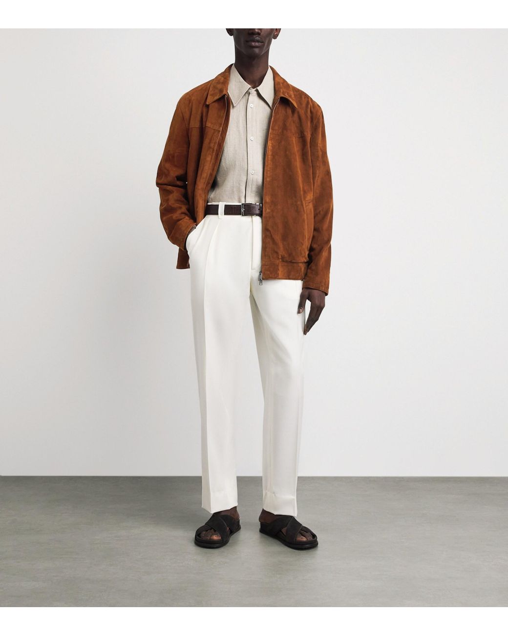 Brioni Brown Lambskin Suede Bomber Jacket for men