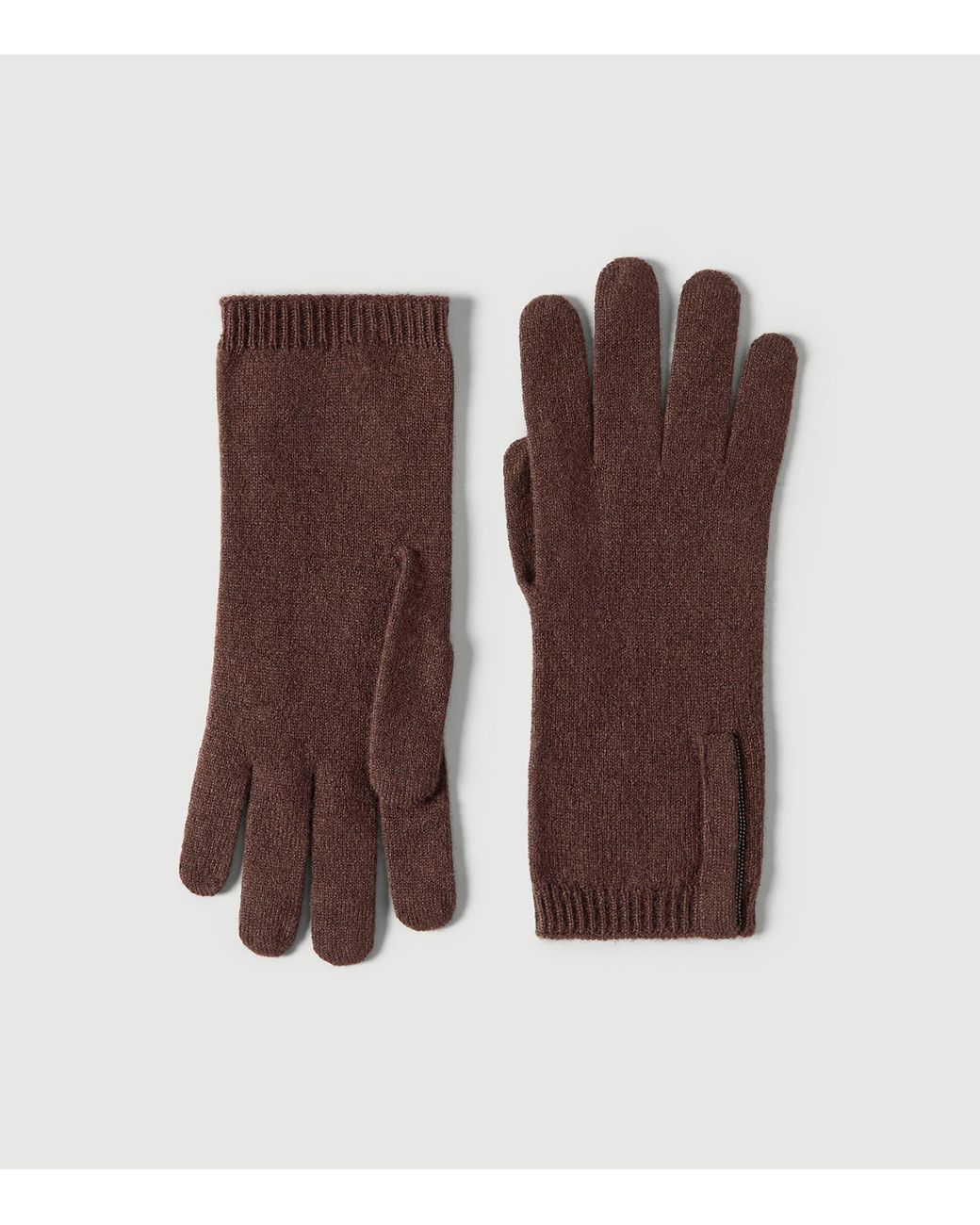 Brunello Cucinelli Brown Cashmere Monili-Trim Gloves