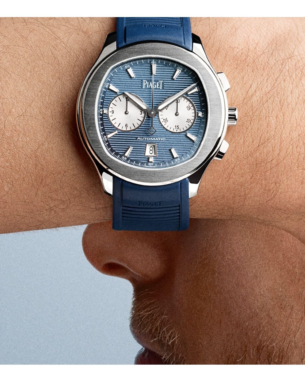 Piaget Blue Stainless Steel Polo Chronograph Watch