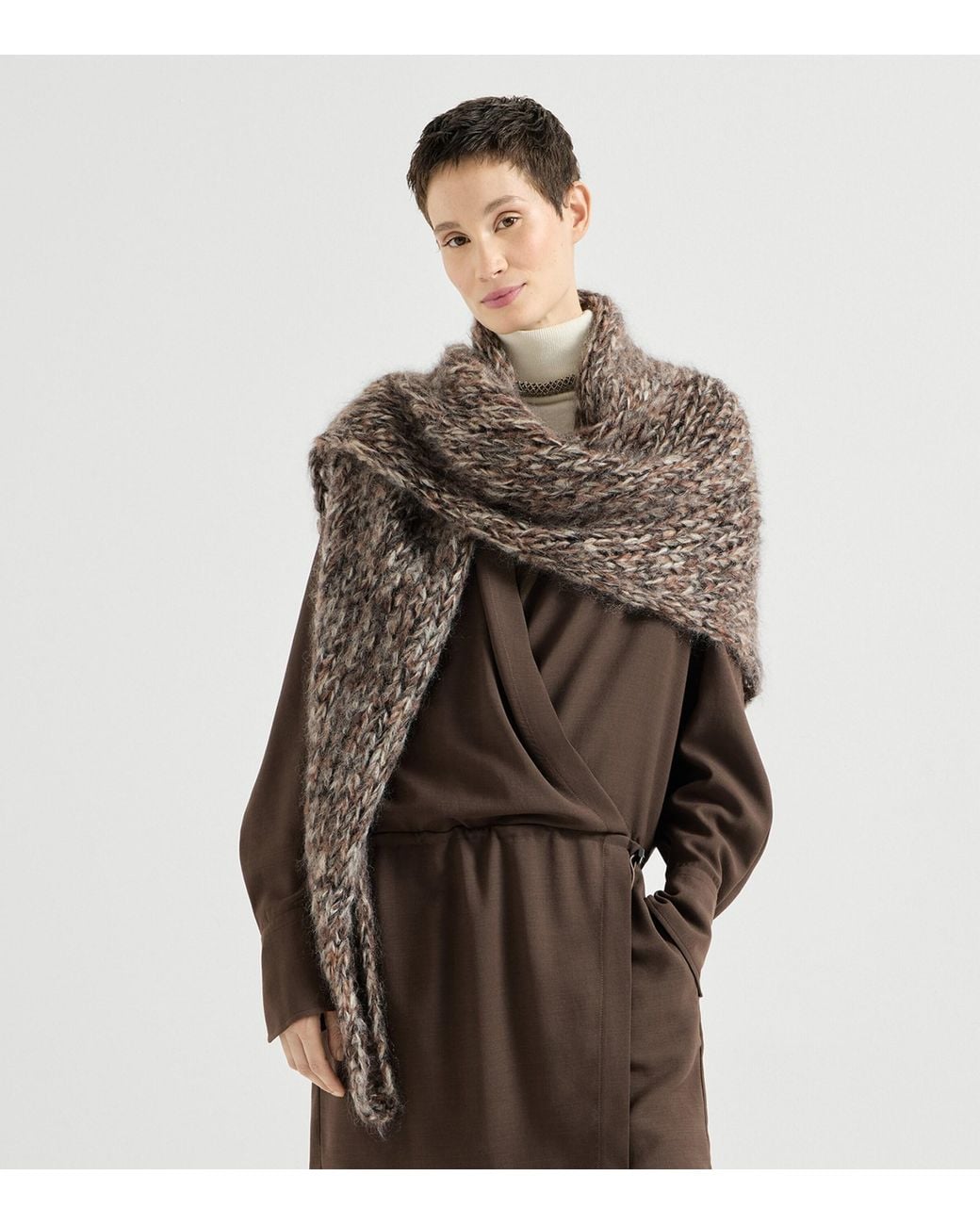 Brunello Cucinelli Brown Mohair-Blend Knitted Shawl
