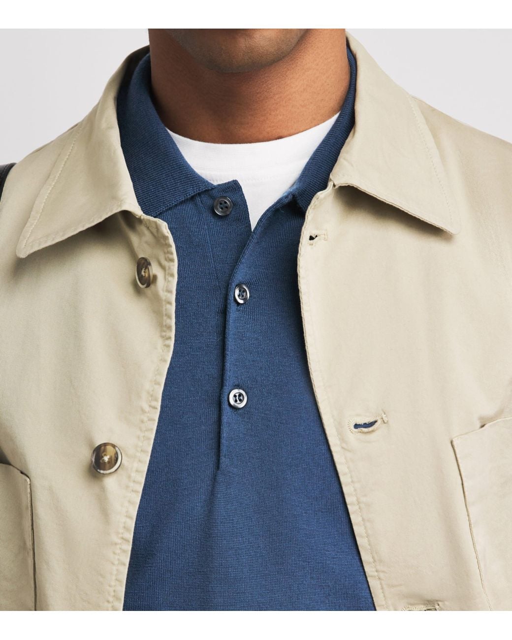 John Smedley Blue Merino Wool Long-Sleeve Polo Shirt for men