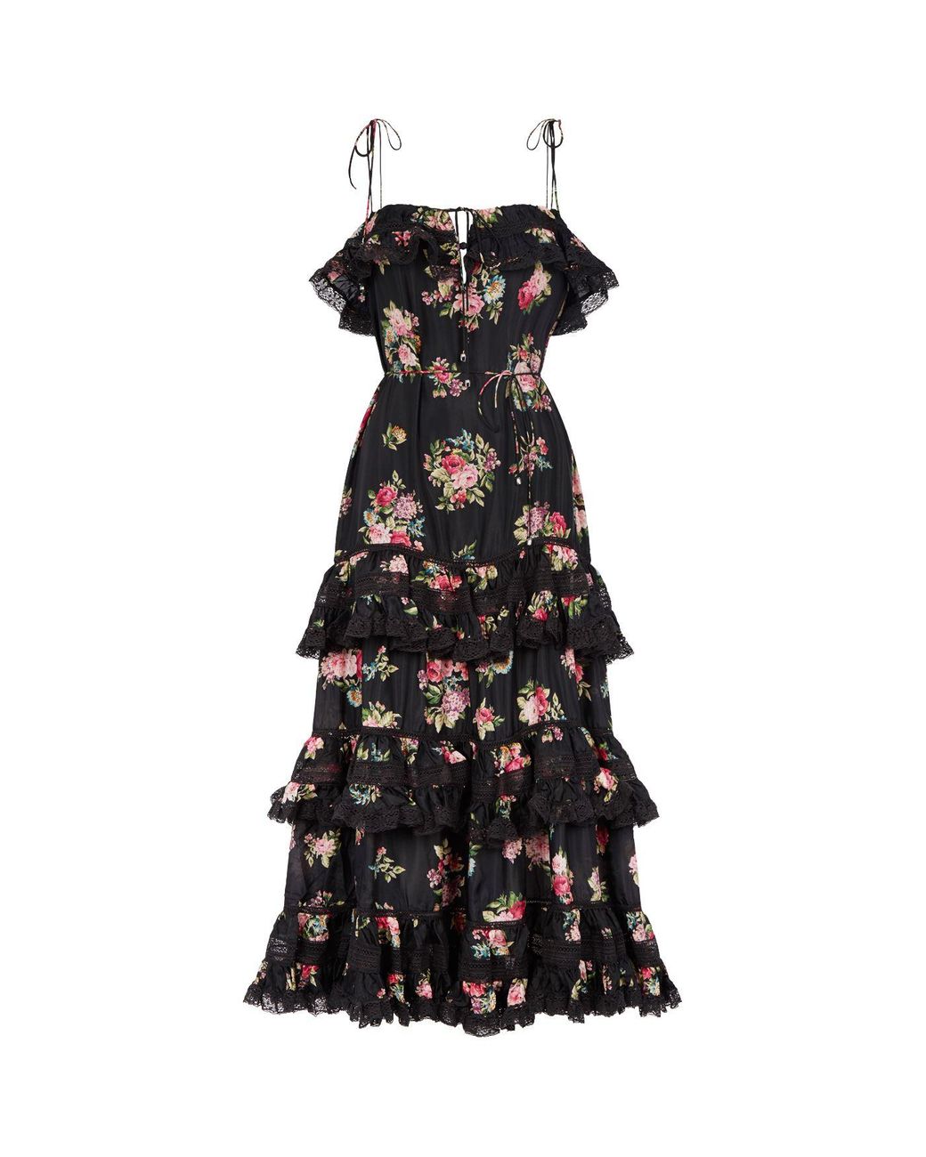 Zimmermann Honour Floral-print Tiered Silk Midi Dress in Black - Save 9 ...