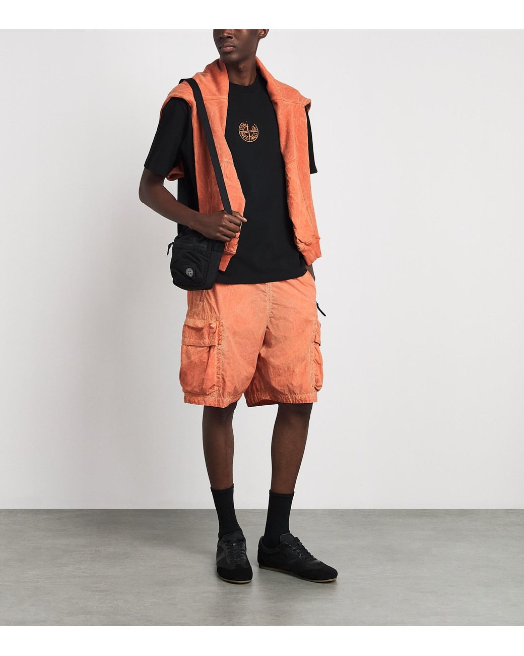 Stone Island Orange Nylon Cargo Shorts for men