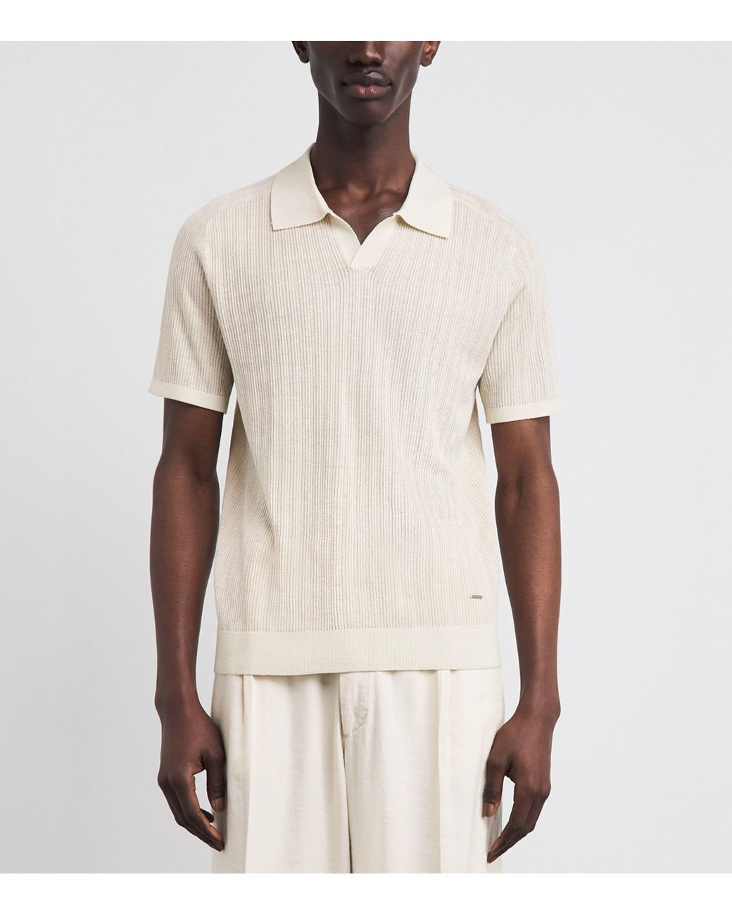 Jonathan Simkhai White Rib-Knit Open-Collar Polo Shirt for men