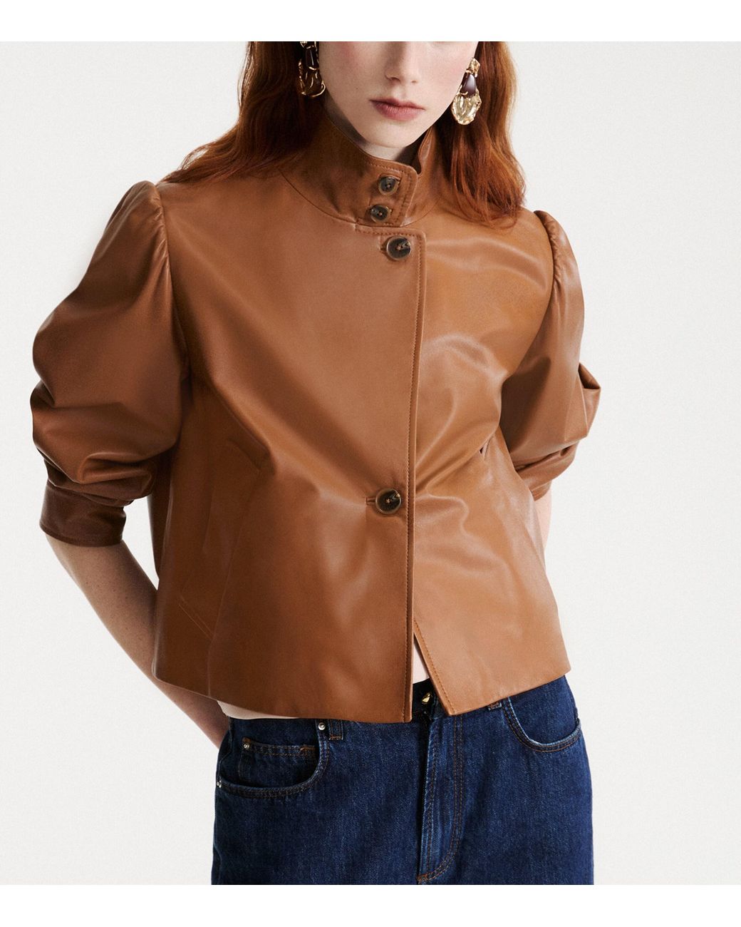 Marella Brown Asymmetric Leather Jacket